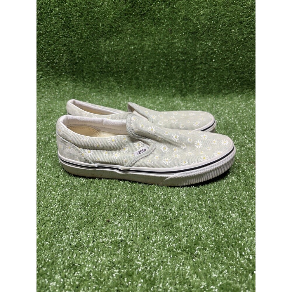 Vans Off The Wall Daisy Slip-On Sneakers Size 6.5 Womens Green White Flowers